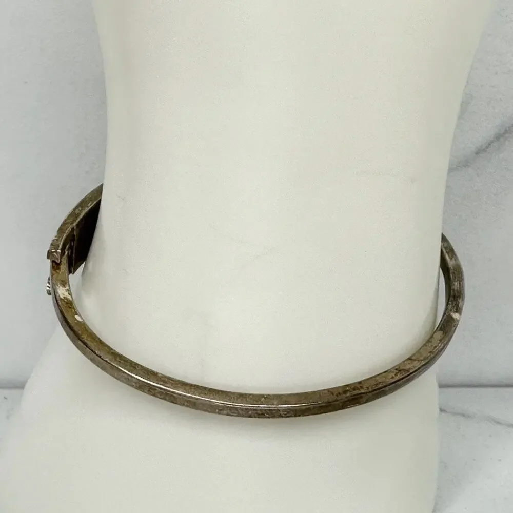 Alpaca Mexico Vintage Green White Diamond Pattern Inlay Hinged Bangle Bracelet ✨